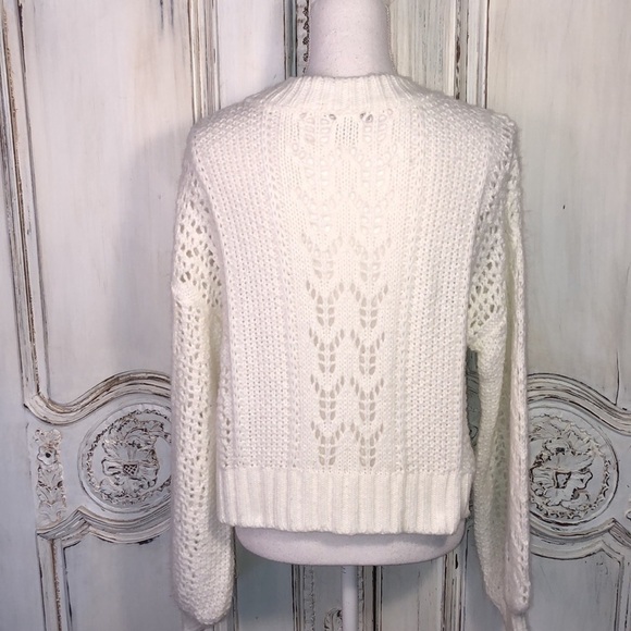ASOS Crew Neck Long Bell Sleeves Cropped Open Knit White Popover Sweater Size 4 - Picture 7 of 11